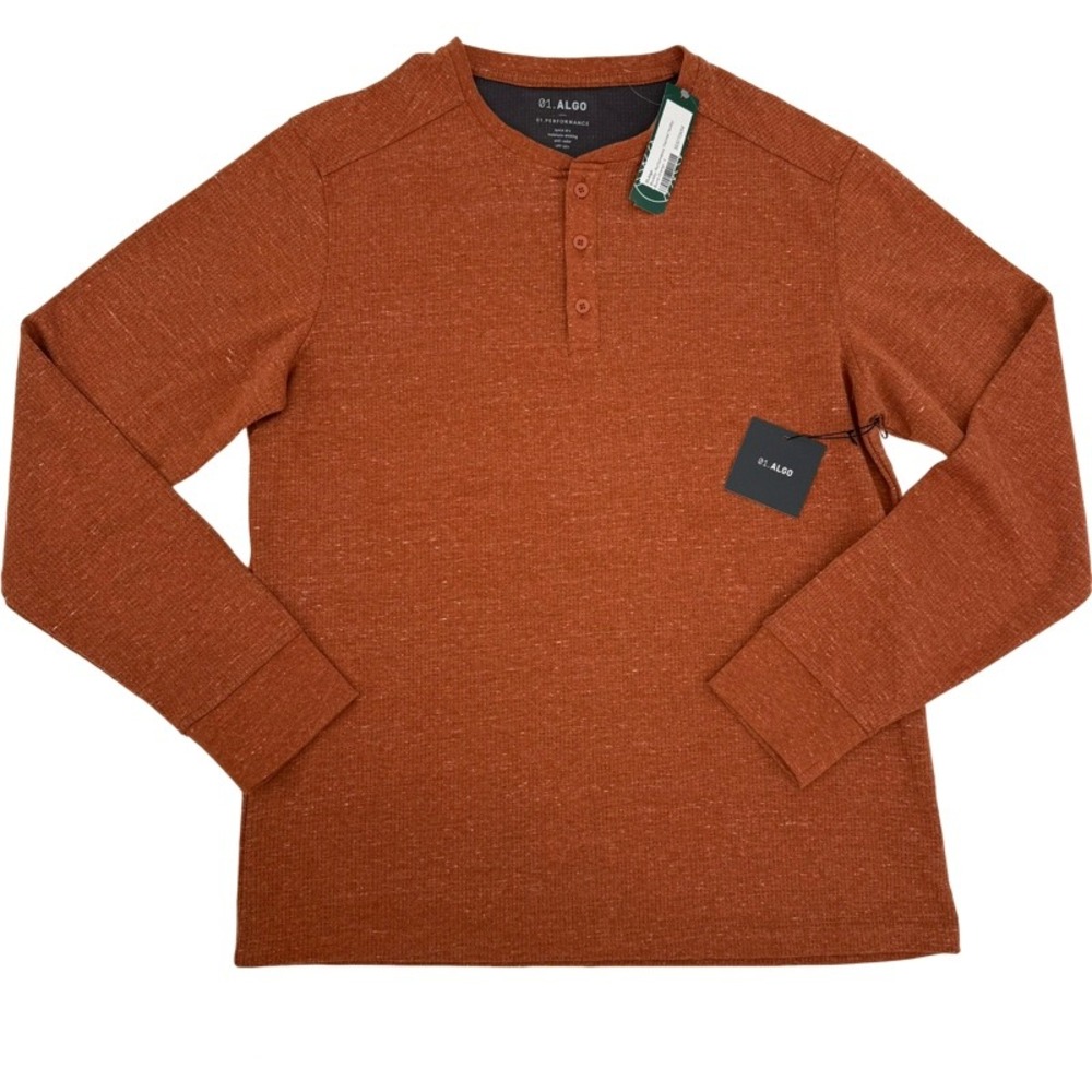01.ALGO NEW Large‎ Performance Thermal Henley Burnt Orange Waffle Knit UPF 50+